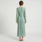 Colorful Maxi Dress for Women – Knitted V-Neck Dress with Long Sleeves and Slit-Dresses-Multicolor-S-Moninavi