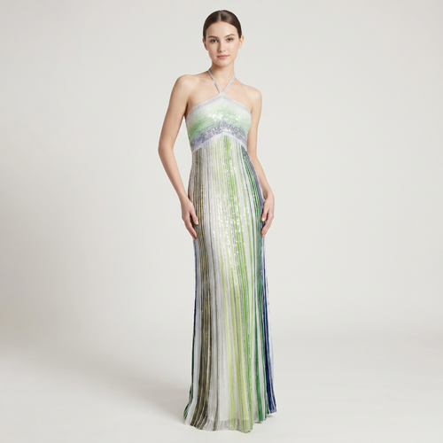 Elegant Sequin Maxi Dress with Halterneck – Glamorous Evening Dress for Party & Wedding-Dresses-Green-S-Moninavi