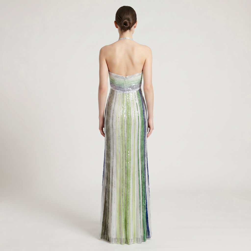 Elegant Sequin Maxi Dress with Halterneck – Glamorous Evening Dress for Party & Wedding-Dresses-Green-S-Moninavi