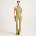 Backless Women's Jumpsuit in Lace – Bodycon Party Jumpsuit with Halterneck-Jumpsuit-Green-S-Moninavi