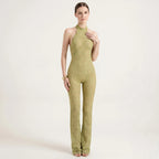 Backless Women's Jumpsuit in Lace – Bodycon Party Jumpsuit with Halterneck-Jumpsuit-Green-S-Moninavi