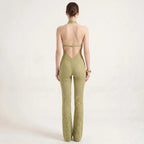 Backless Women's Jumpsuit in Lace – Bodycon Party Jumpsuit with Halterneck-Jumpsuit-Green-S-Moninavi
