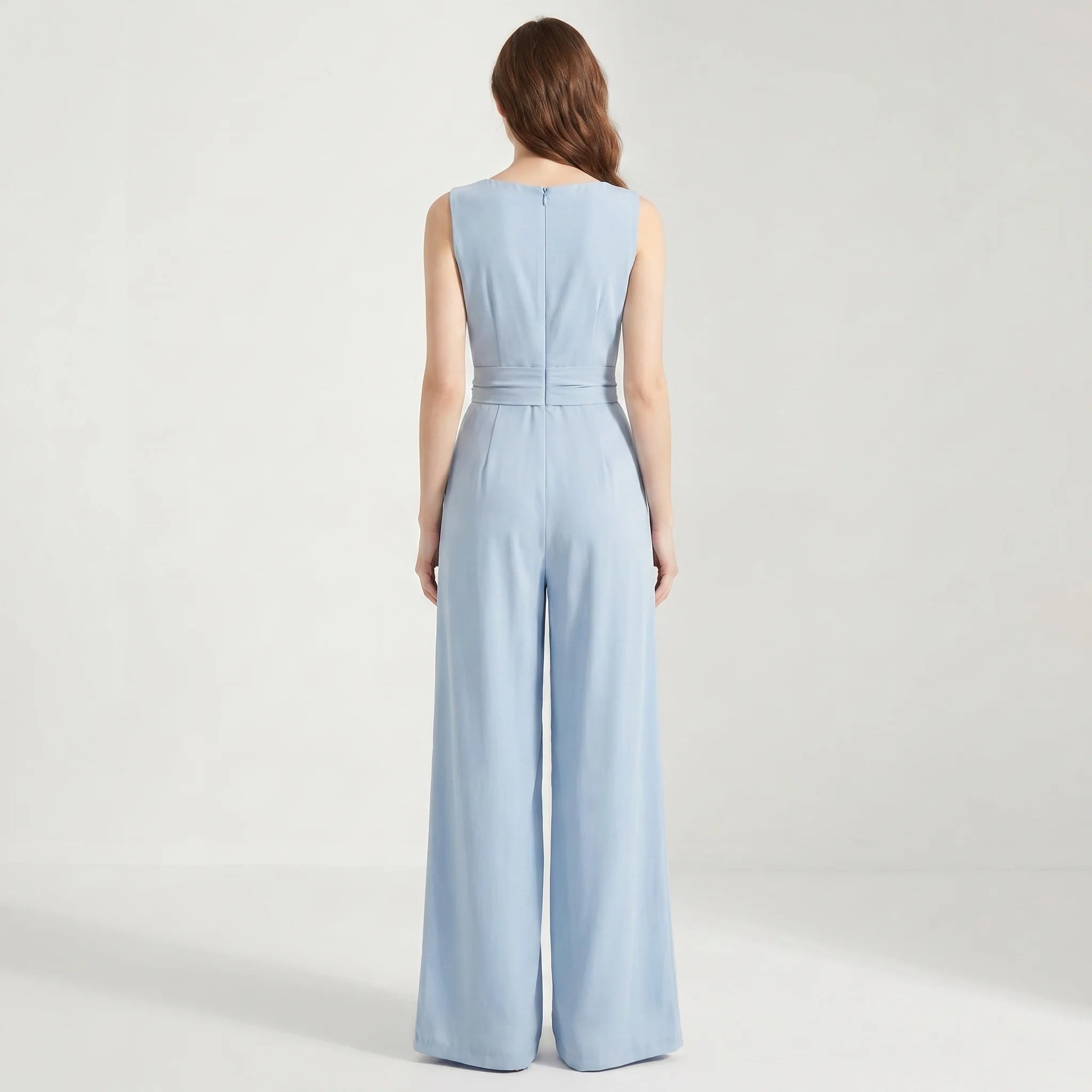 Sleeveless Women's Jumpsuit with High Waist, Wide Legs and Pockets-Jumpsuit-Sky Blue-S-Moninavi