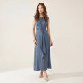 Summer Dress for Women – Sleeveless Midi Dress with Belt and Elegant Silhouette-Dresses-Blue-S-Moninavi