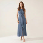 Summer Dress for Women – Sleeveless Midi Dress with Belt and Elegant Silhouette-Dresses-Blue-S-Moninavi