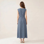 Summer Dress for Women – Sleeveless Midi Dress with Belt and Elegant Silhouette-Dresses-Blue-S-Moninavi