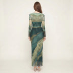 Women's Pleated Maxi Dress – Elegant Mesh Dress for Evening Wear-Dresses-Green-S-Moninavi