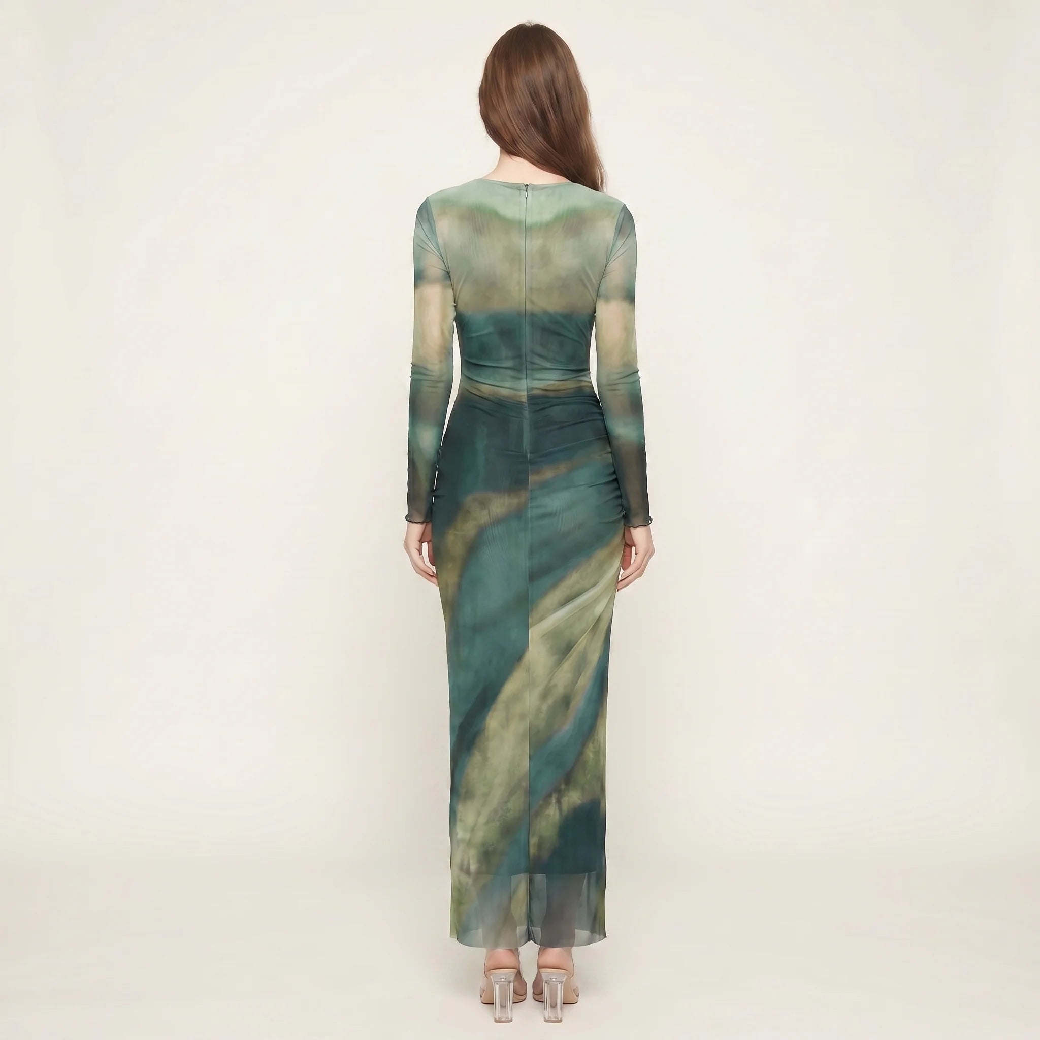 Women's Pleated Maxi Dress – Elegant Mesh Dress for Evening Wear-Dresses-Green-S-Moninavi