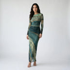 Women's Pleated Maxi Dress – Elegant Mesh Dress for Evening Wear