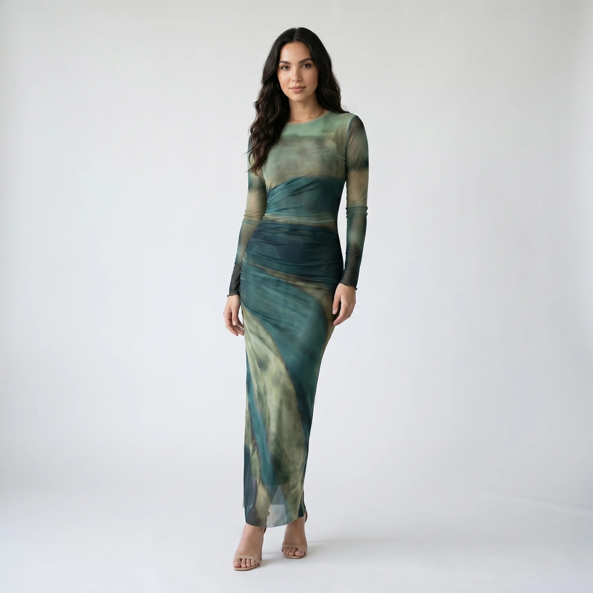 Women's Pleated Maxi Dress – Elegant Mesh Dress for Evening Wear