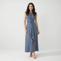 Summer Dress for Women – Sleeveless Midi Dress with Belt and Elegant Silhouette-Dresses-Blue-S-Moninavi