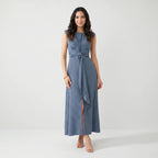 Summer Dress for Women – Sleeveless Midi Dress with Belt and Elegant Silhouette