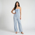 Women's Strapless Jumpsuit – Casual Summer Jumpsuit with Wide Legs and Pockets-Jumpsuit-Light Blue-XS-Moninavi