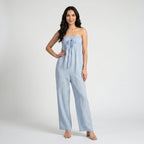 Women's Strapless Jumpsuit – Casual Summer Jumpsuit with Wide Legs and Pockets-Jumpsuit-Light Blue-XS-Moninavi