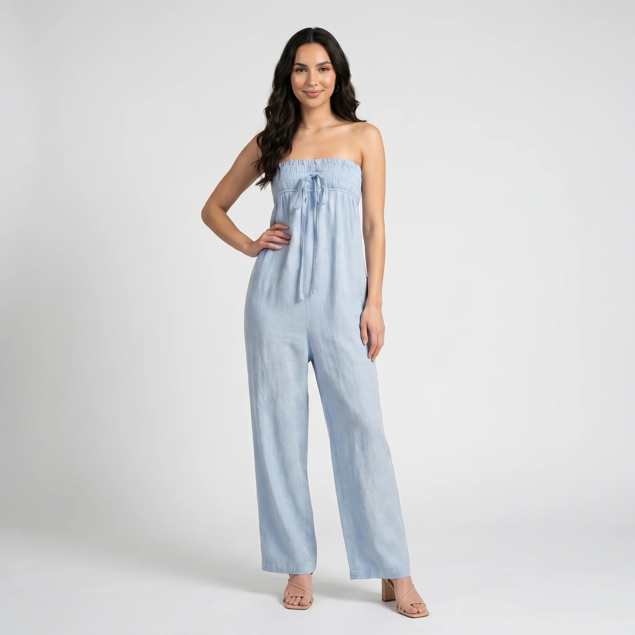 Women's Strapless Jumpsuit – Casual Summer Jumpsuit with Wide Legs and Pockets