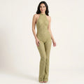 Backless Women's Jumpsuit in Lace – Bodycon Party Jumpsuit with Halterneck-Jumpsuit-Green-S-Moninavi