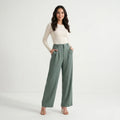 Women's Wide-Leg Trousers – Elegant High-Waist Office Pants-Trousers-Green-S-Moninavi