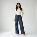 Women’s Cotton Wide-Leg Pants – Casual Drawstring Straight Leg Trousers-Trousers-Blue-XS-Moninavi