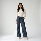 Women’s Cotton Wide-Leg Pants – Casual Drawstring Straight Leg Trousers-Trousers-Blue-XS-Moninavi