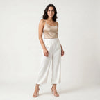 Women's Wide-Leg Trousers – Lightweight Elastic Waist Relaxed Fit Pants-Trousers-Ivory-S-Moninavi