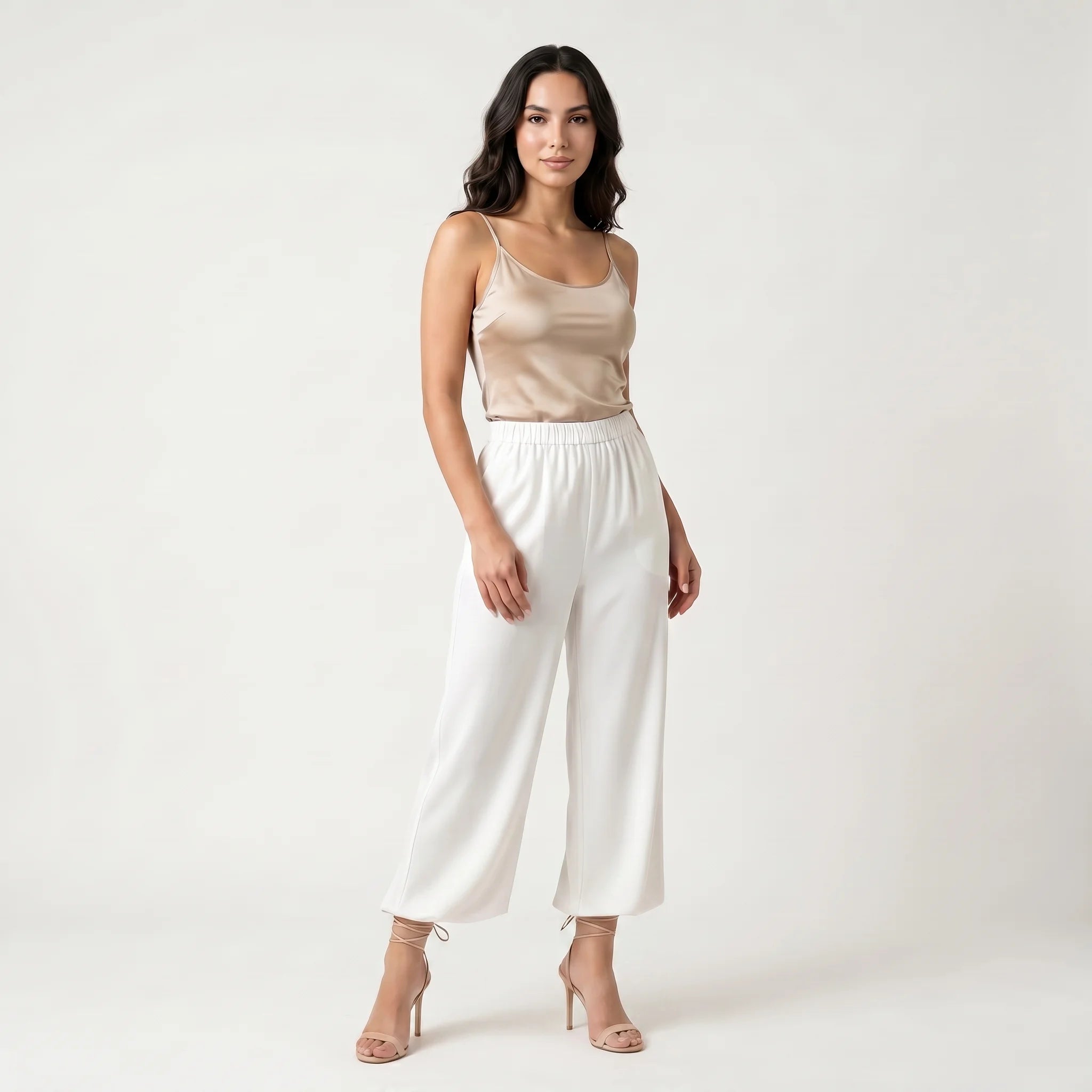 Women's Wide-Leg Trousers – Lightweight Elastic Waist Relaxed Fit Pants