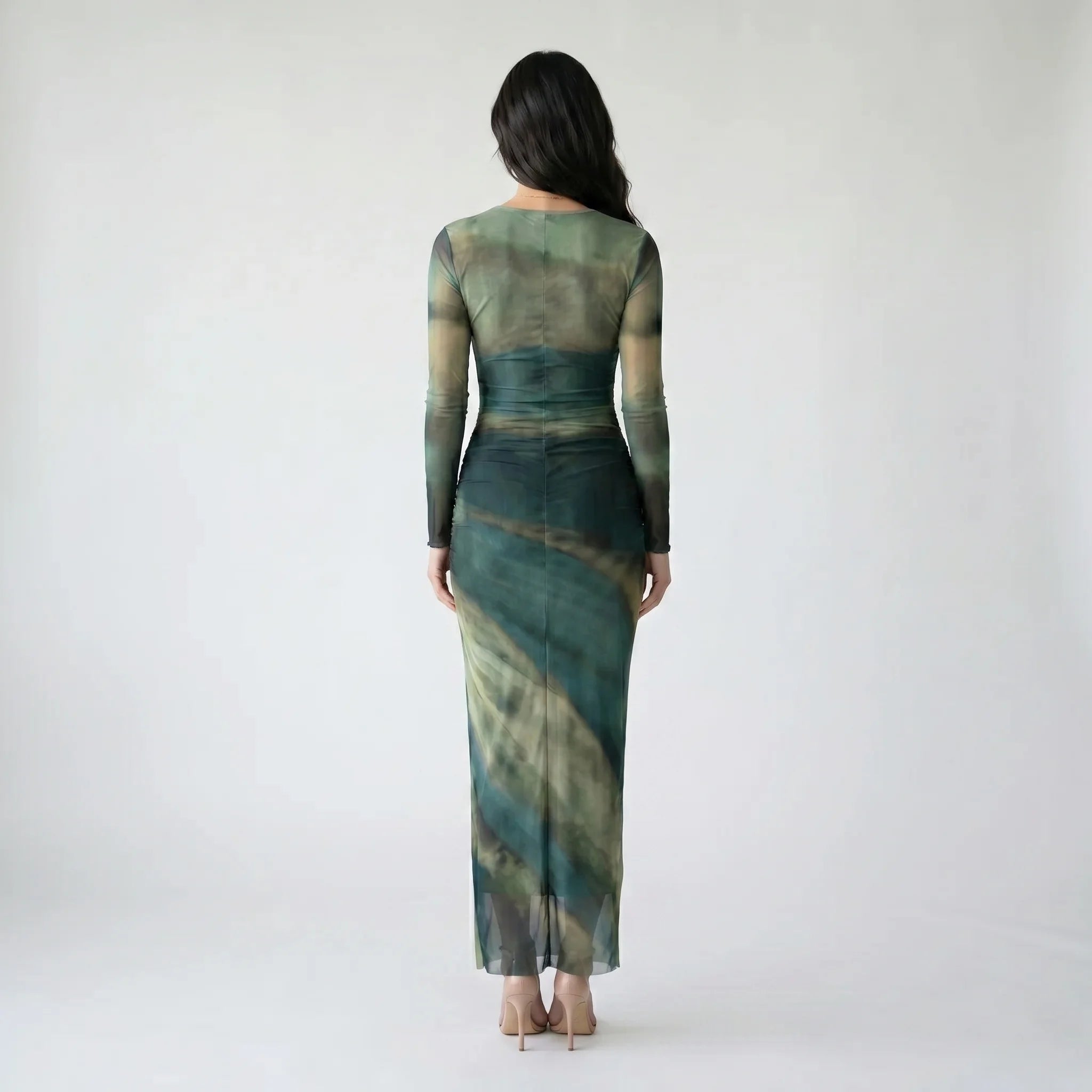 Women's Pleated Maxi Dress – Elegant Mesh Dress for Evening Wear-Dresses-Green-S-Moninavi