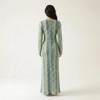 Colorful Maxi Dress for Women – Knitted V-Neck Dress with Long Sleeves and Slit-Dresses-Multicolour-S-Moninavi