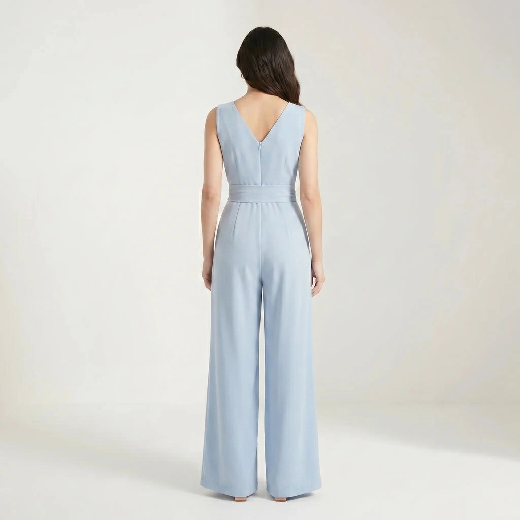Sleeveless Women's Jumpsuit with High Waist, Wide Legs and Pockets-Jumpsuit-Sky Blue-S-Moninavi