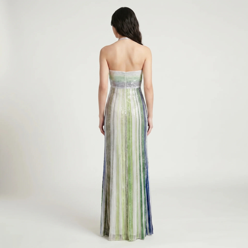 Elegant Sequin Maxi Dress with Halterneck – Glamorous Evening Dress for Party & Wedding-Dresses-Green-S-Moninavi