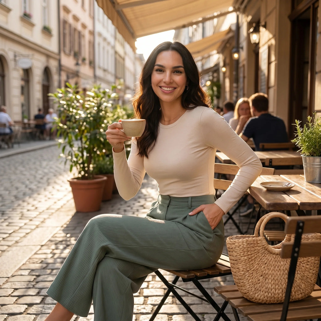 Women's Wide-Leg Trousers – Elegant High-Waist Office Pants-Trousers-Green-S-Moninavi