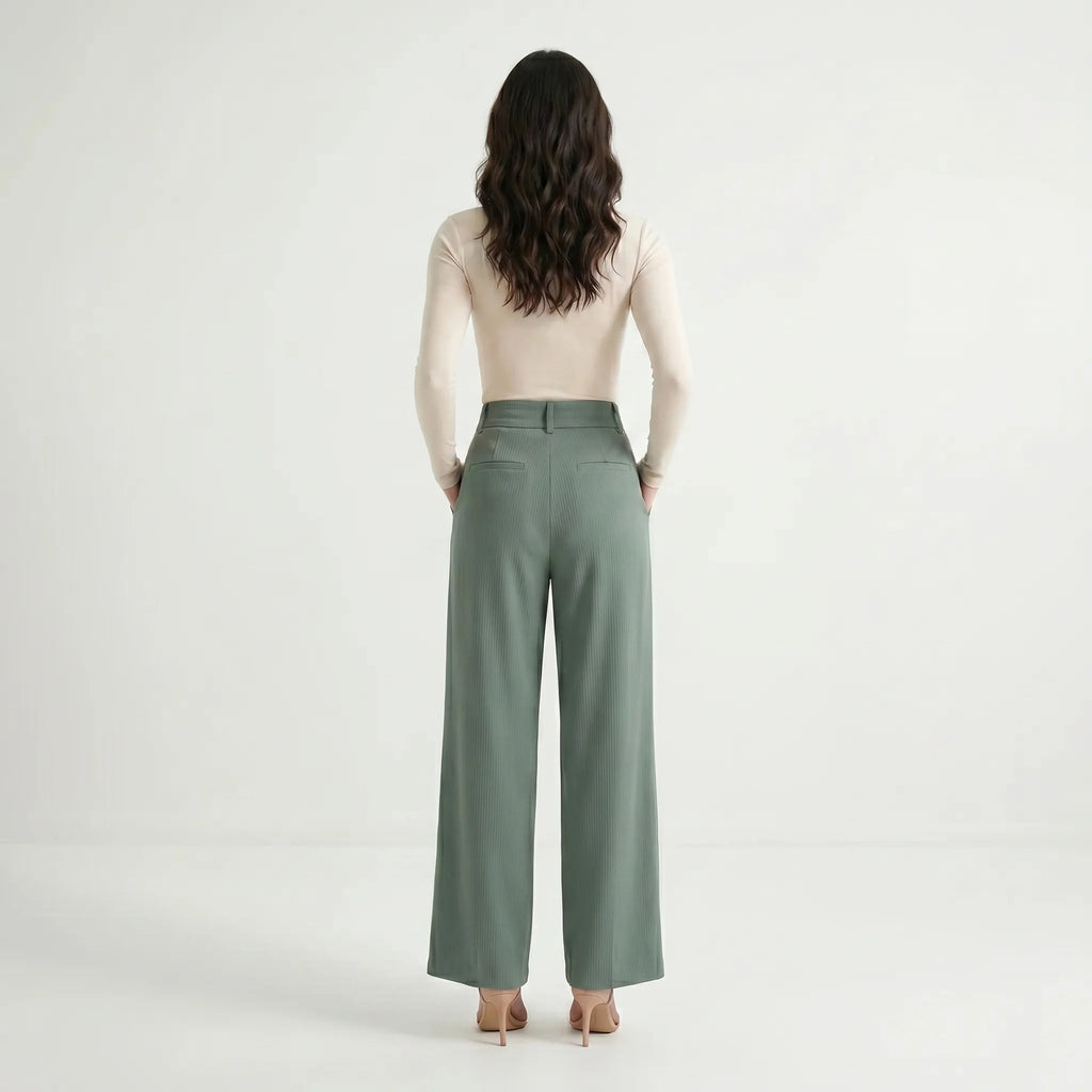 Women's Wide-Leg Trousers – Elegant High-Waist Office Pants-Trousers-Green-S-Moninavi