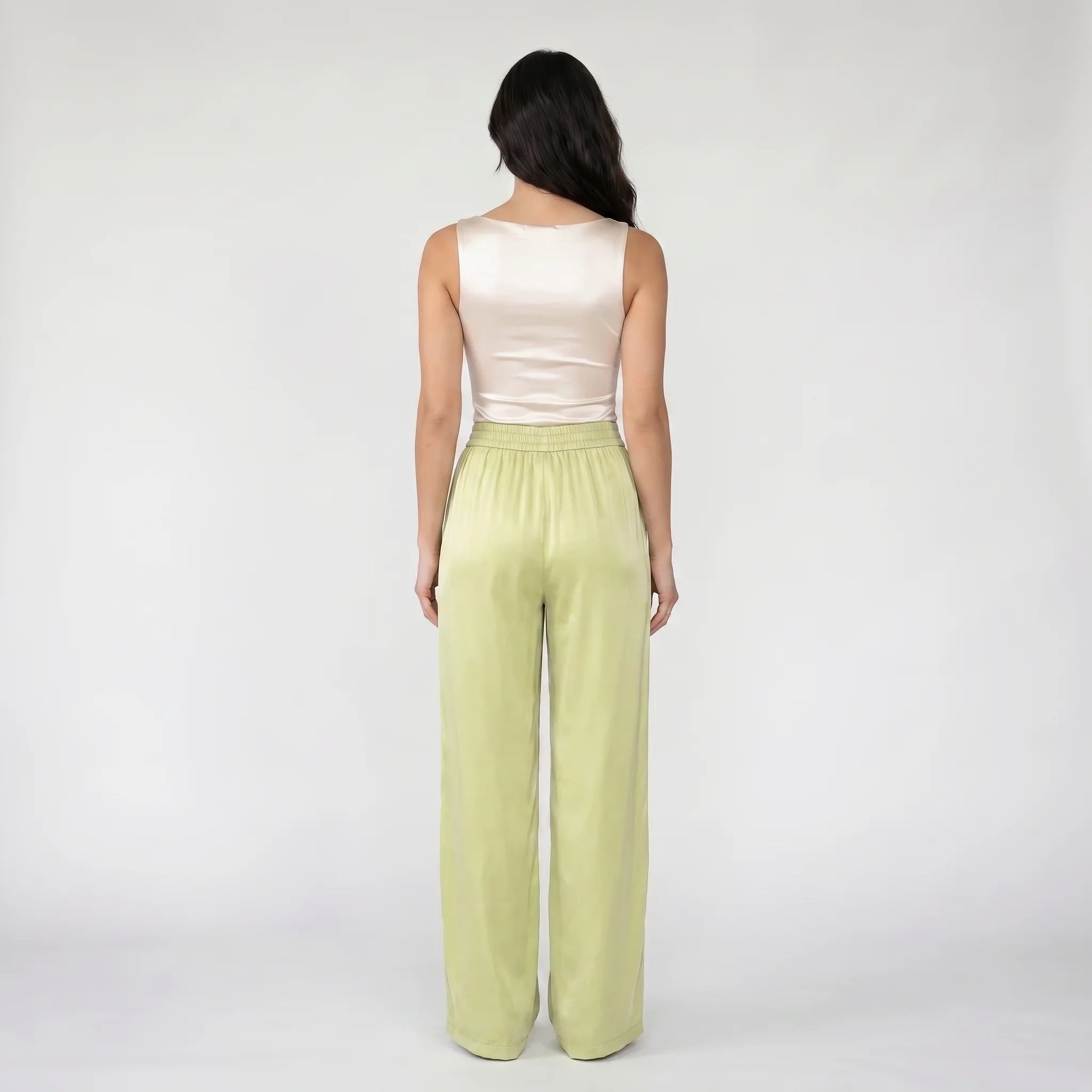 Women’s Ice Silk Wide-Leg Pants – Lightweight Elastic Waist Summer Trousers-Trousers-Green-S-Moninavi