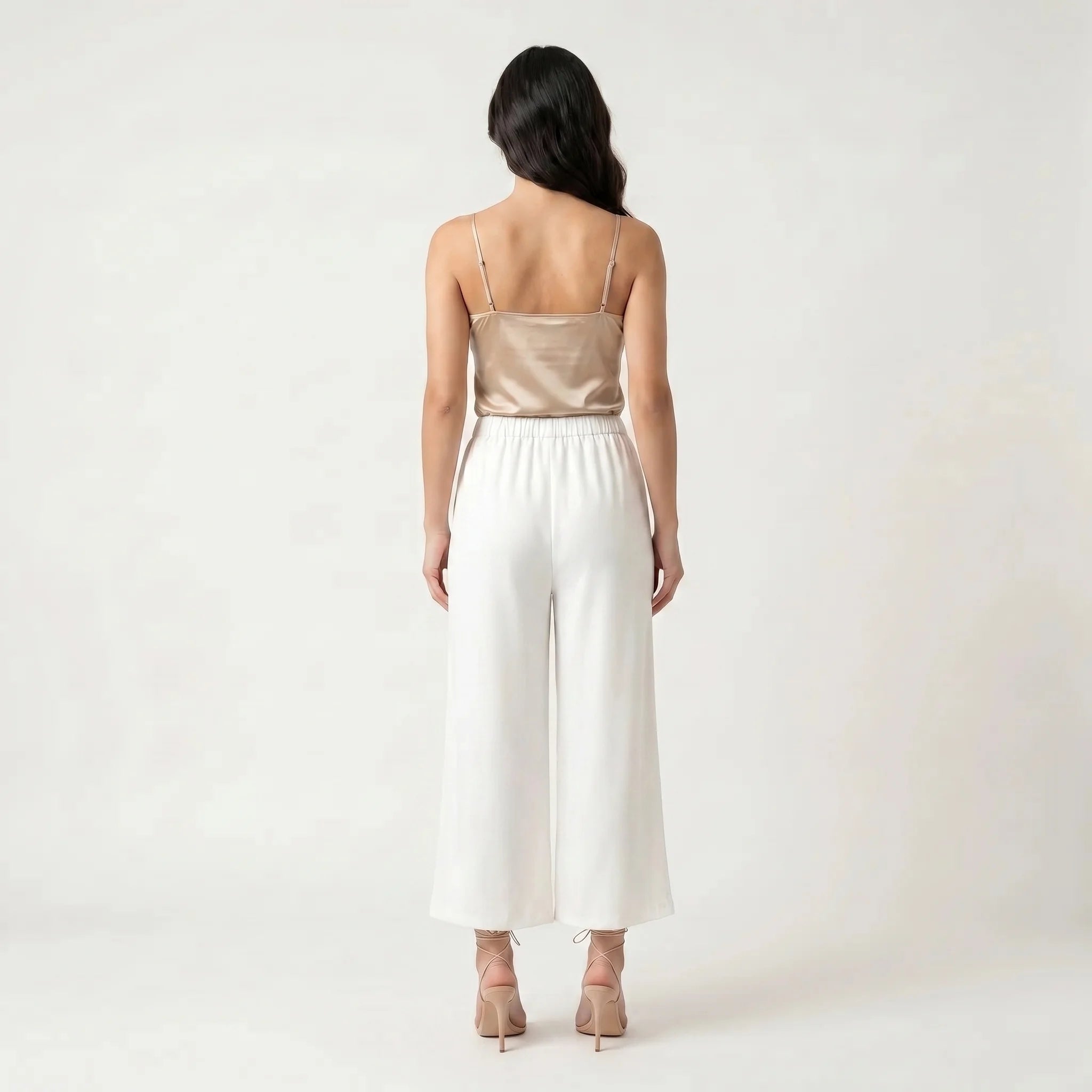 Women's Wide-Leg Trousers – Lightweight Elastic Waist Relaxed Fit Pants-Trousers-Ivory-S-Moninavi
