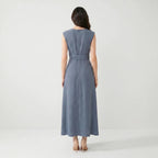 Summer Dress for Women – Sleeveless Midi Dress with Belt and Elegant Silhouette-Dresses-Blue-S-Moninavi
