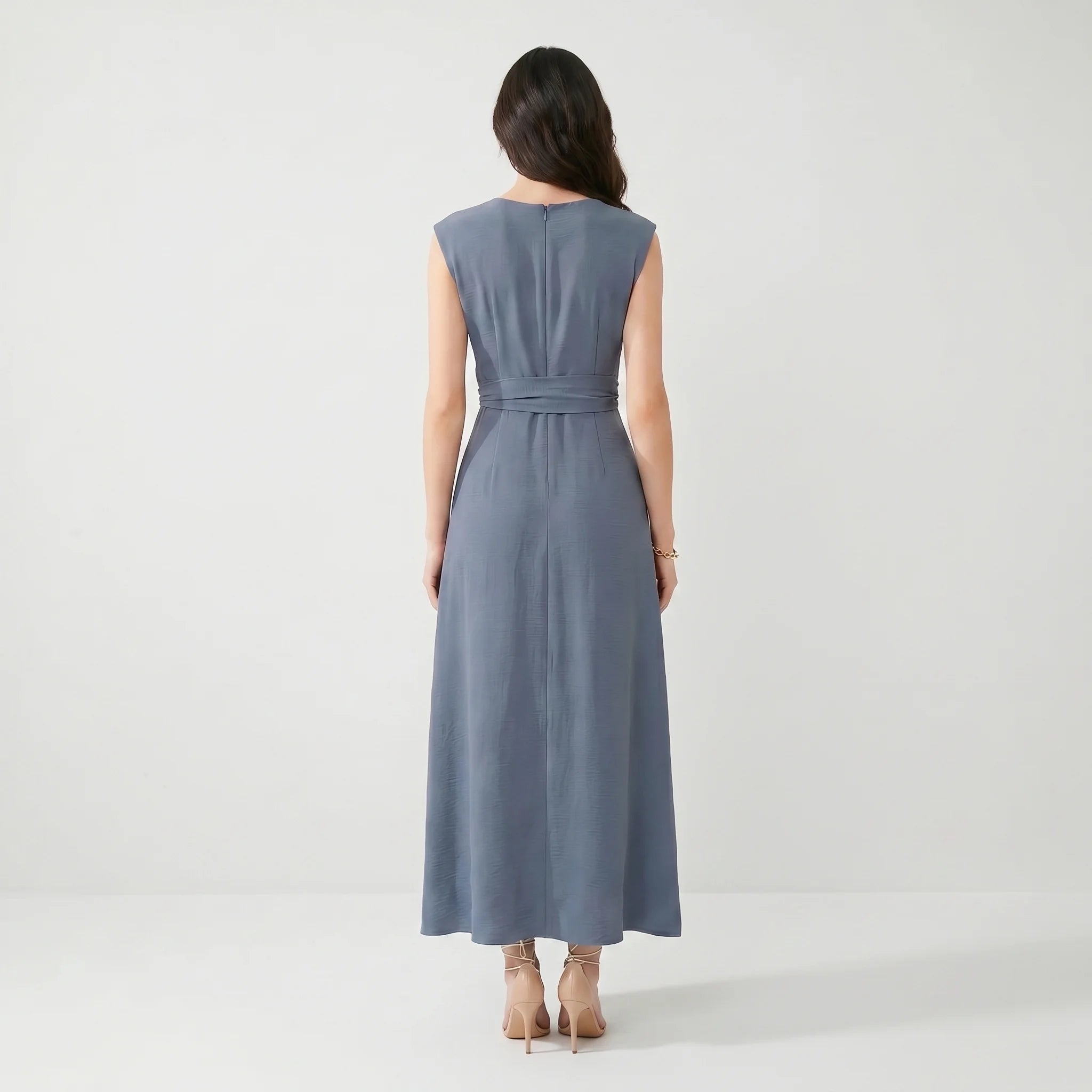 Summer Dress for Women – Sleeveless Midi Dress with Belt and Elegant Silhouette-Dresses-Blue-S-Moninavi