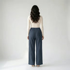Women’s Cotton Wide-Leg Pants – Casual Drawstring Straight Leg Trousers-Trousers-Blue-XS-Moninavi