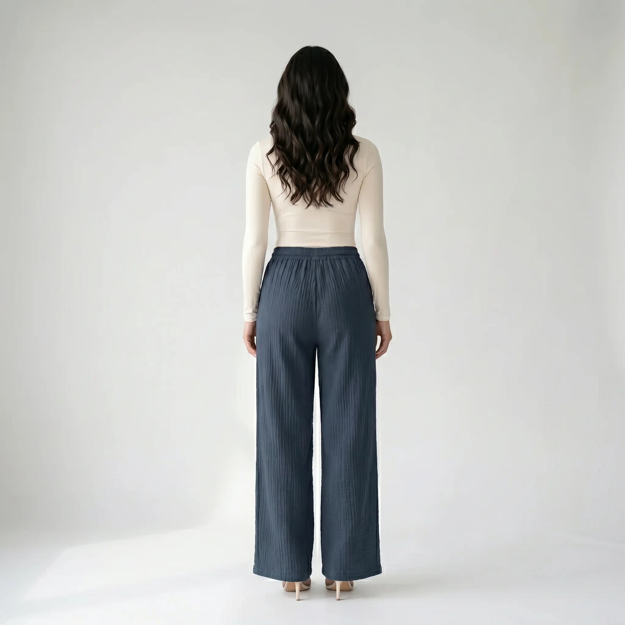 Women’s Cotton Wide-Leg Pants – Casual Drawstring Straight Leg Trousers-Trousers-Blue-XS-Moninavi